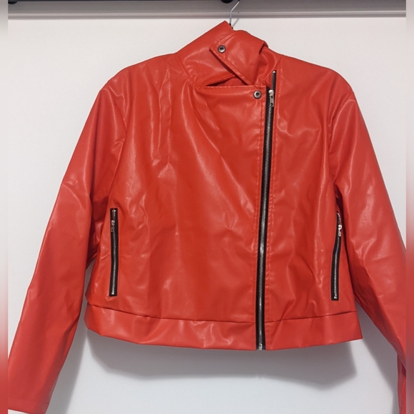 1x Red Shein SXY Plus Zip Up PU Leather Moto Jacket - Picture 6 of 7